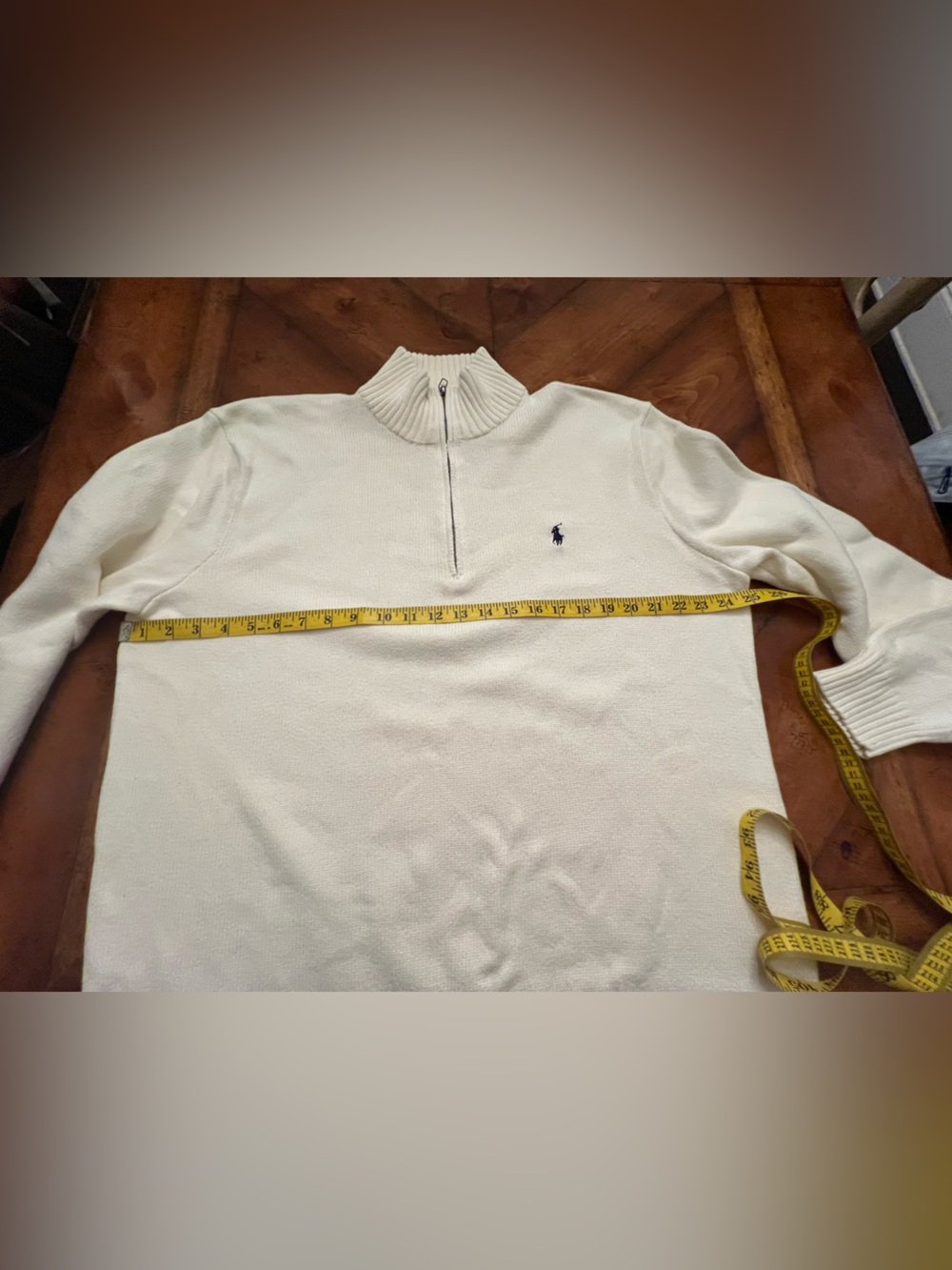 Ralph Lauren Cream Half-Zip Men’s Sweater with Polo Pony - Picture 2 of 5